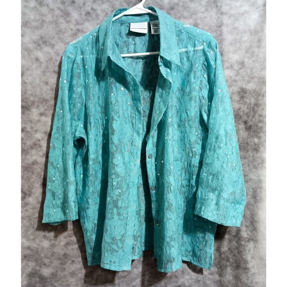 Gorgeous Alfred Dunner set - blouse & matching tank Wmn's Sz 16 aqua spangly - Picture 4 of 7